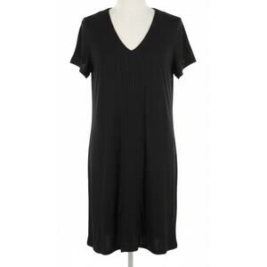 Adrianna Papell Dress Women Medium Black V Neck Short Sleeve Textured Trim Boho